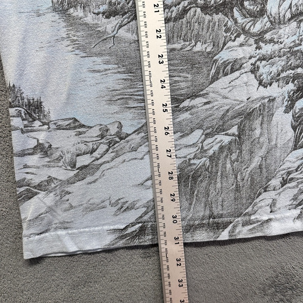 Vintage Habitat Wilderness T-Shirt Mens Large Blue Howling Wolf Oregon AOP - Picture 8 of 8